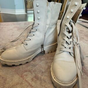 Stylish Cream Lace-Up Boots size 6